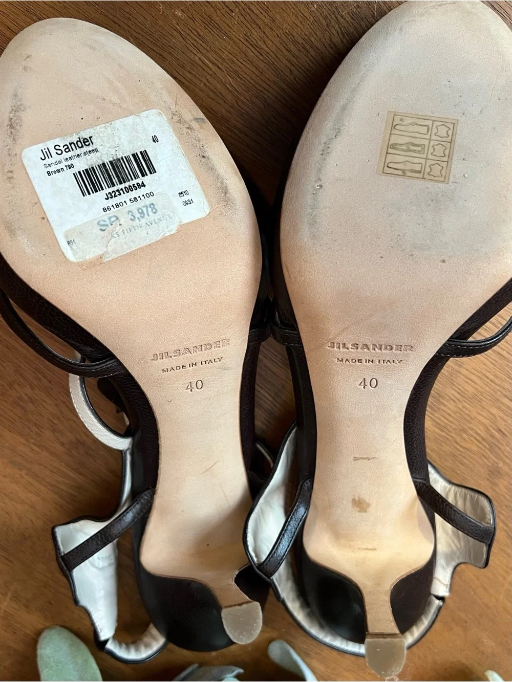 JIL SANDER Italy Brown Pebbled Leather Sandals Heel T Strap Y2K $378 Saks 5th